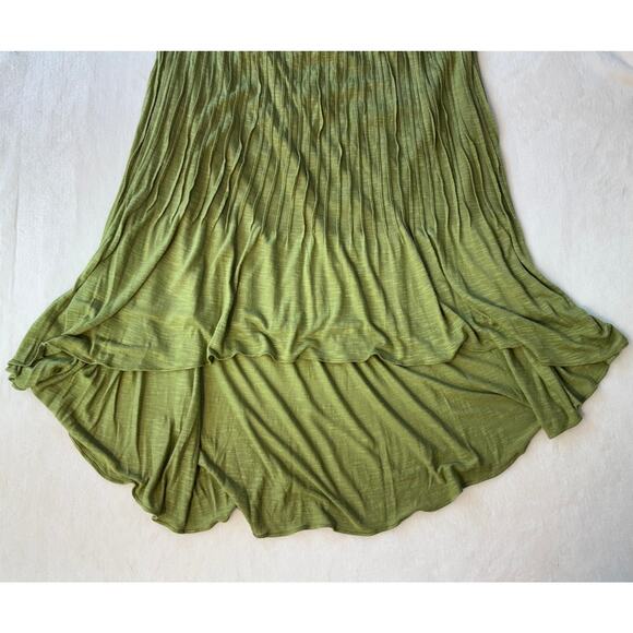 Tracy Reese Green Midi Skirt Pull on Pleated Knee High Twirl M High Low - Picture 4 of 8